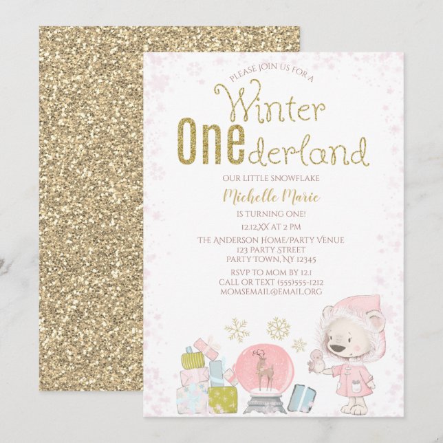 Winter Onederland Woodland 1st Birthday Invitation (Front/Back)