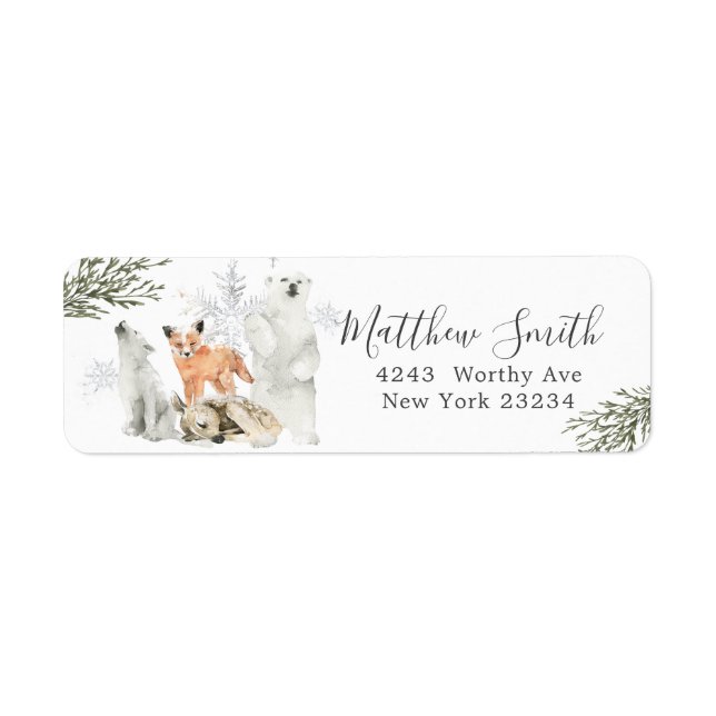 Winter Onederland Woodland Animal Birthday Address Label (Front)