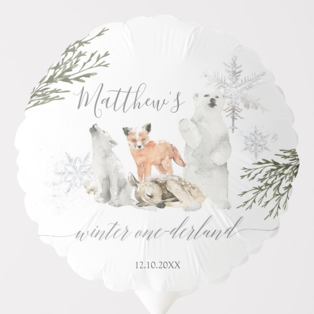 Winter Onederland Woodland Animal Birthday Balloon (Front)