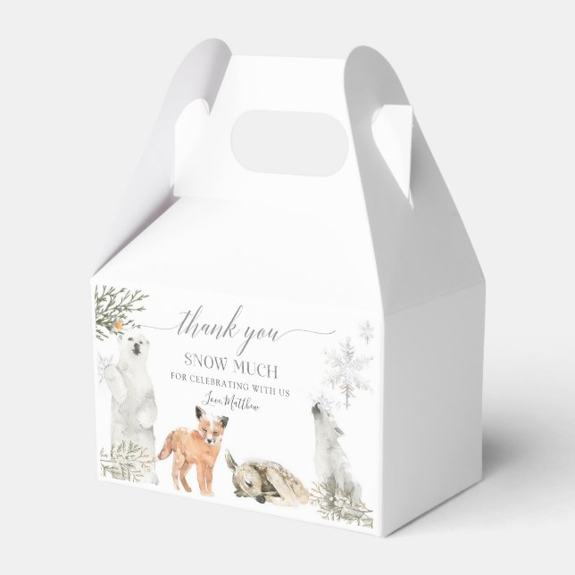 Winter Onederland Woodland Animal Birthday Favor Boxes (Front Side)