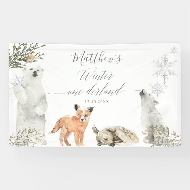 Winter Onederland Woodland Animal Birthday Large Banner (Horizontal)