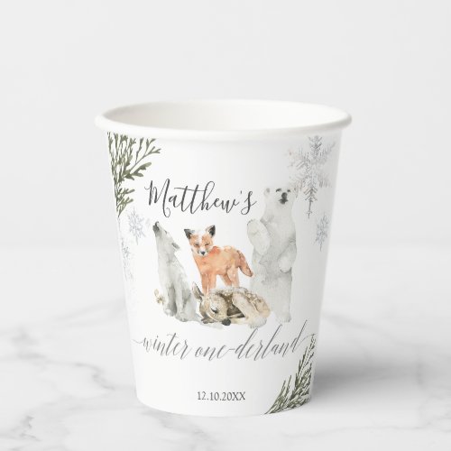 Winter Onederland Woodland Animal Birthday Paper Cups