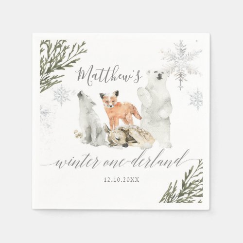 Winter Onederland Woodland Animal Birthday Paper Napkins