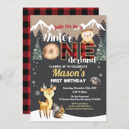 Winter Onederland woodland animal first birthday Invitation