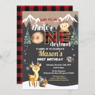 Winter Onederland woodland animal first birthday Invitation