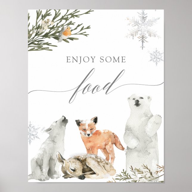 Winter Onederland Woodland Animal Food Sign (Front)