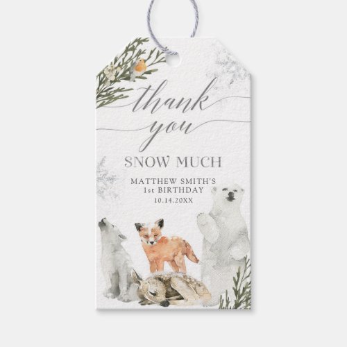 Winter Onederland Woodland Animal Thank You Gift Tags