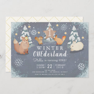 Winter Onederland Woodland Animals 1st Birthday Invitation