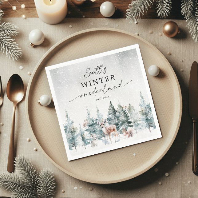 Winter ONEderland Woodland Animals 1st Birthday Napkins (Creator Uploaded)