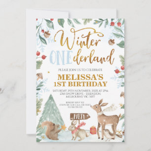 Winter Onederland Woodland Animals Birthday Invitation