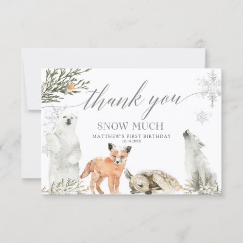 Winter Onederland Woodland Animals Birthday Thank You Card