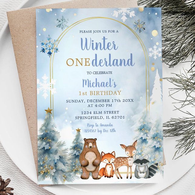 Winter ONEderland Woodland Animals Forest Birthday Invitation (Creator Uploaded)
