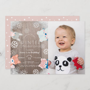 Winter Onederland Woodland Animals Photo Birthday Invitation