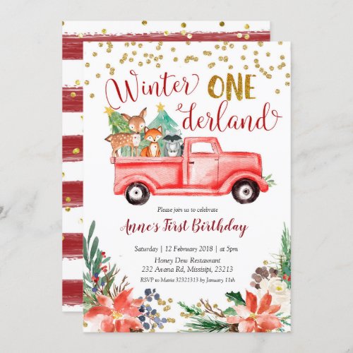 Winter onederland woodland birthday invitation