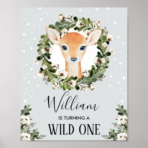 Winter ONEderland Woodland Deer Wild One Birthday Poster