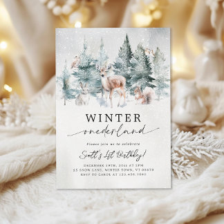 Winter ONEderland Woodland Forest 1st Birthday Invitation