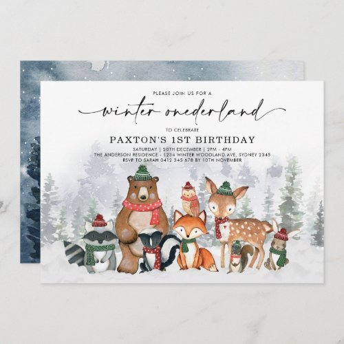 Winter Onederland Woodland Forest 1st Birthday Invitation