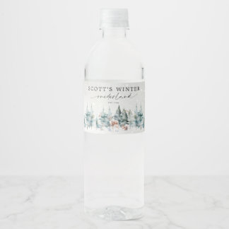 Winter ONEderland Woodland Forest 1st Birthday Water Bottle Label