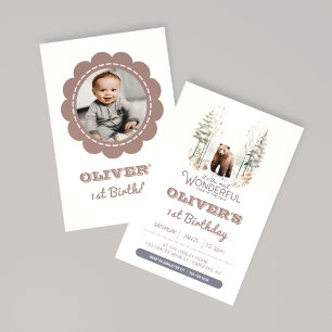 Winter Onederland Woodland Kids Birthday Photo Invitation