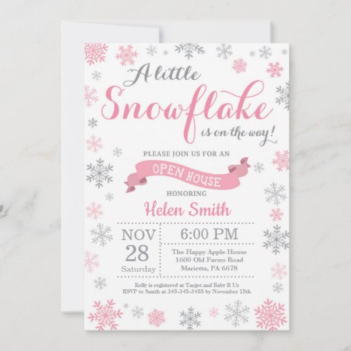 Winter Open House Invitation Pink Snowflake