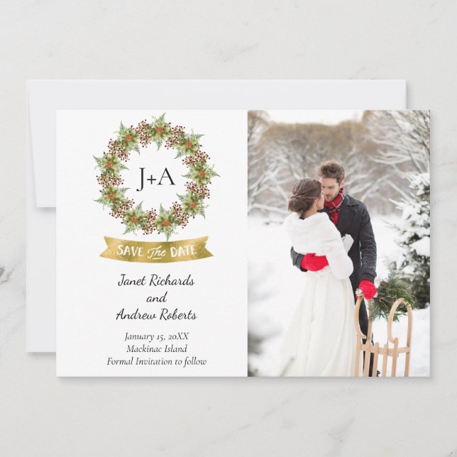 Winter or Christmas Photo Save the Date (Front)