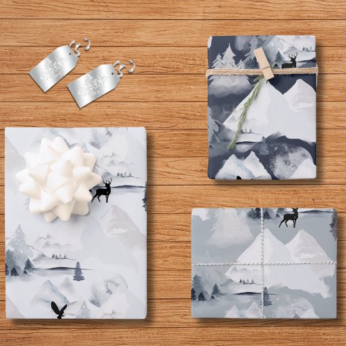 Winter or Christmas Snow Trees Deer Elegant Wrapping Paper Sheets