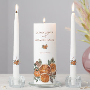 Winter Orange Cinnamon Rustic Wedding Unity Candle Set