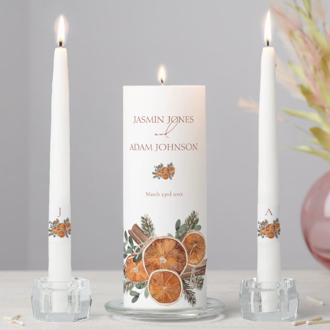 Winter Orange Cinnamon Rustic Wedding Unity Candle Set (In Situ)