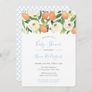 Winter Oranges Baby Blue White Boy Baby Shower Invitation