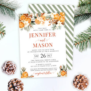 Winter oranges Christmas wedding invitation