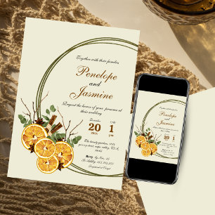 Winter oranges slices citrus wedding invitation