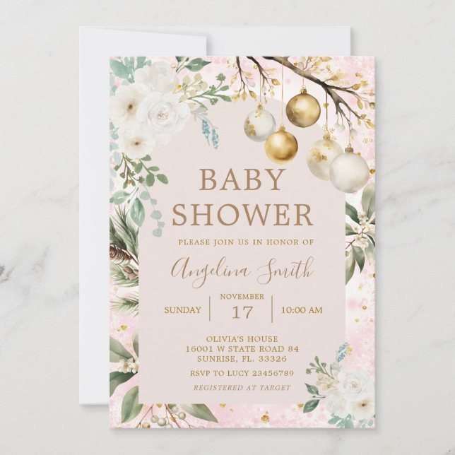 Winter Ornament Christmas Baby Shower Invitation (Front)