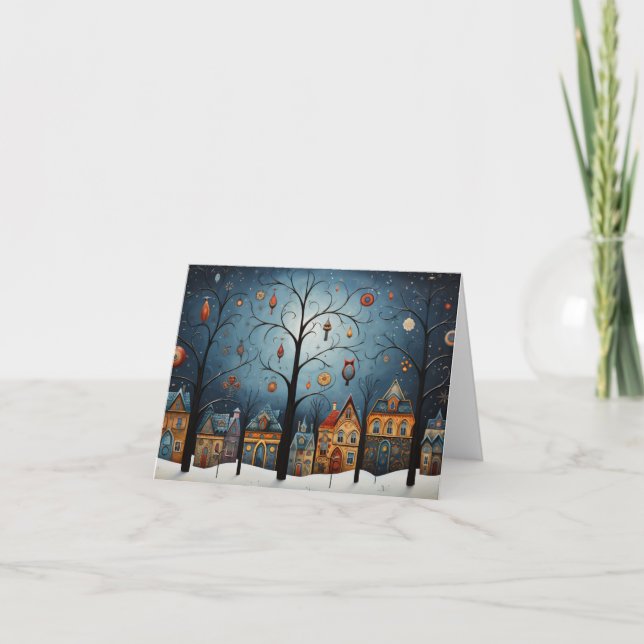Winter Ornaments Skandinavian Folk Art Christmas Card (Front)