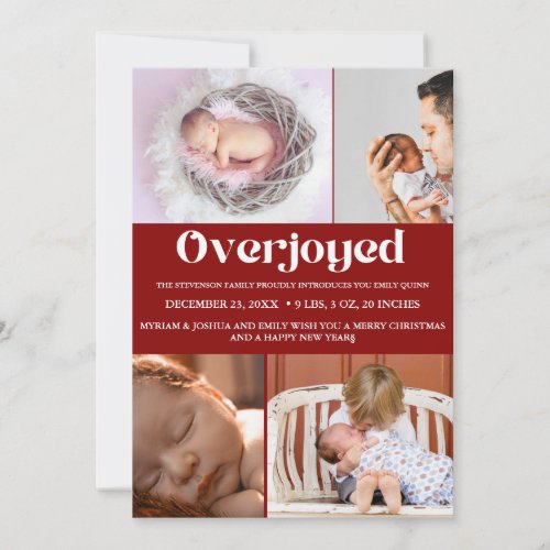 Winter Overjoyed holiday  Christmas photo birth  Announcement