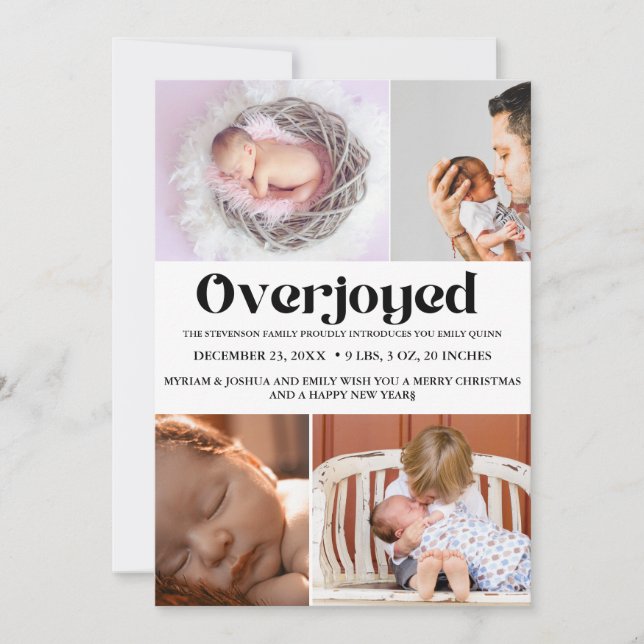 Winter Overjoyed holiday  photo birth  Announcement (Front)