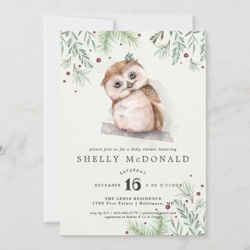 Winter Owl Baby Shower Invitation