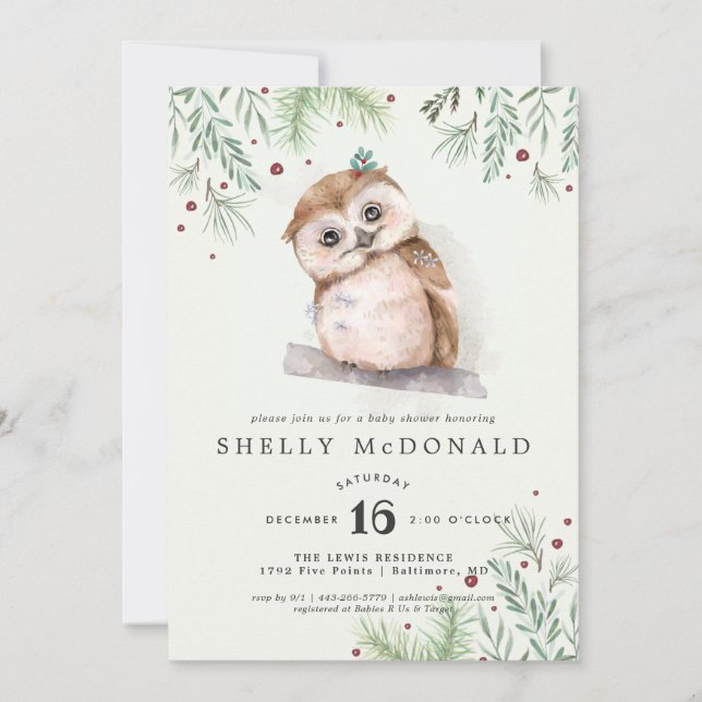 Winter Owl Baby Shower Invitation (Front)