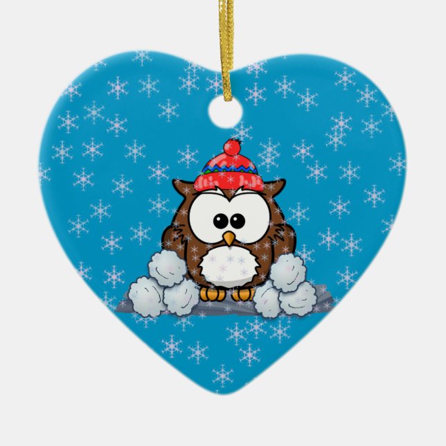 winter owl ceramic ornament (Front)