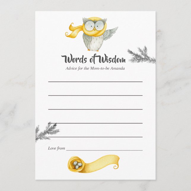 Winter Owl Christmas Baby Shower Mom Advice Card (Front)