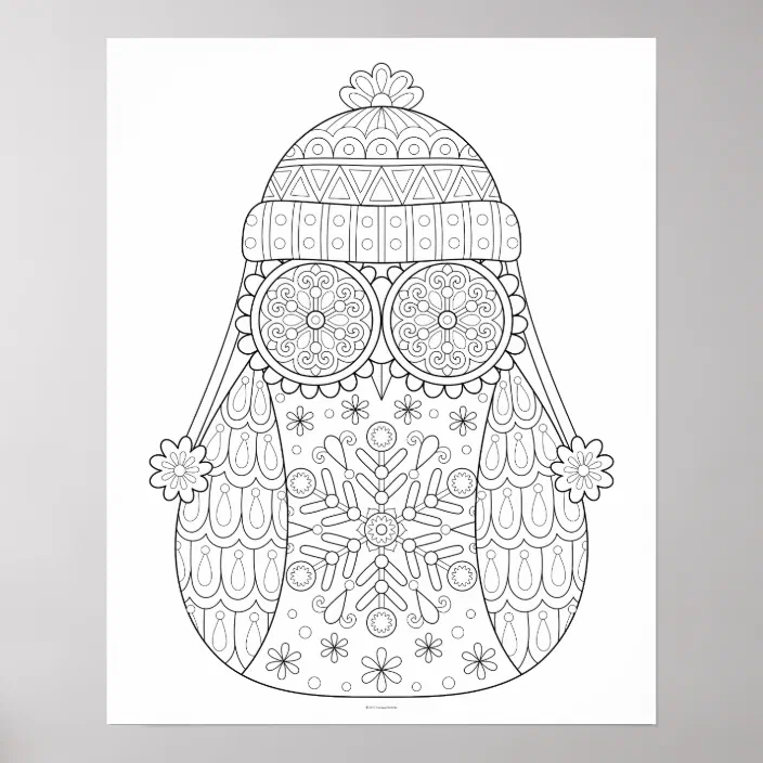 Winter Owl Coloring Poster - Colorable Owl Poster | Zazzle.com