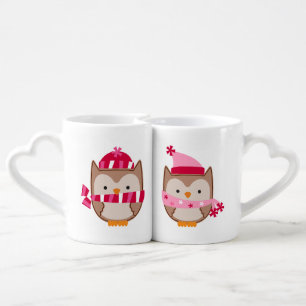 Winter Owl Couple Coffee Mug Set
