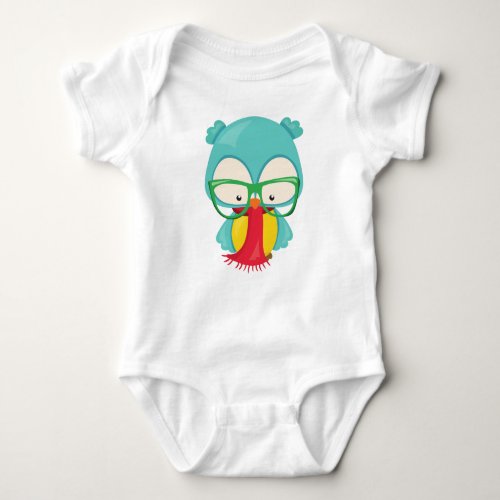 Winter Owl Hipster Owl Owl With Glasses Scarf Baby Bodysuit