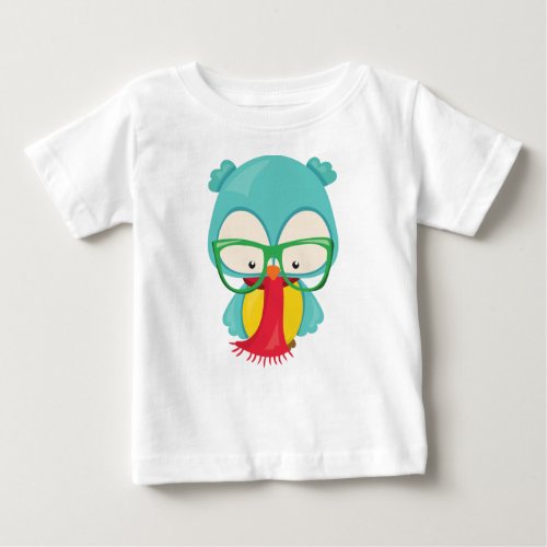 Winter Owl Hipster Owl Owl With Glasses Scarf Baby T_Shirt