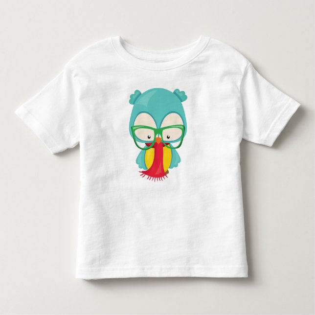 Winter Owl, Hipster Owl, Owl With Glasses, Scarf Toddler T-shirt (Front)