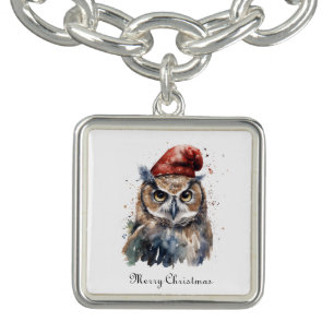 Winter Owl Holiday Custom Text Jewelry Keepsake Bracelet