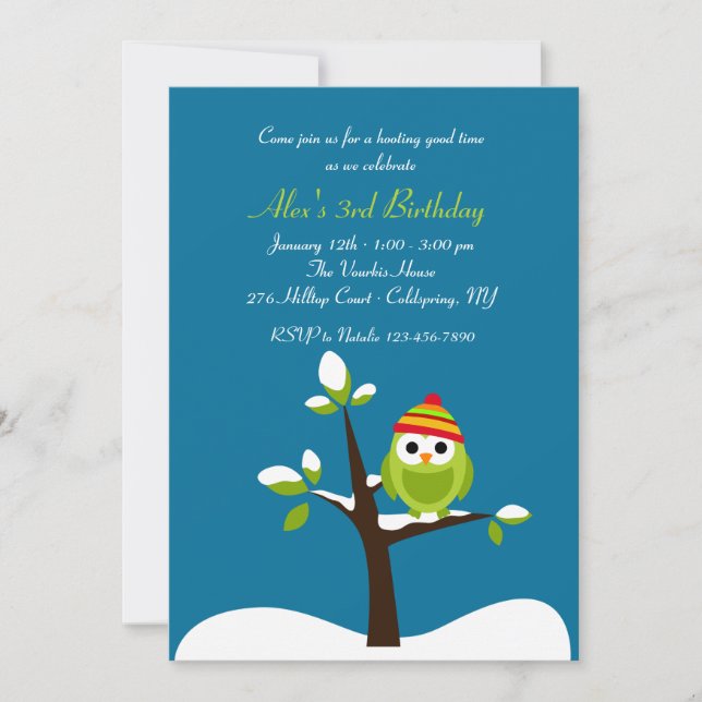 Winter Owl Invitation (Front)