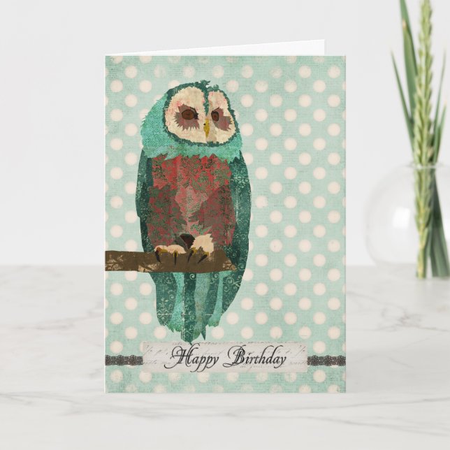 Winter Owl Polkadot  Birthday  Card (Front)