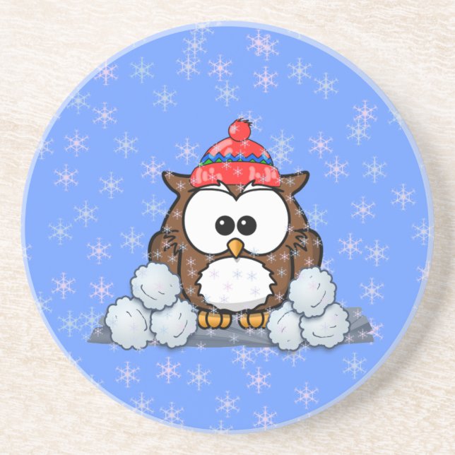 winter owl sandstone coaster (Front)