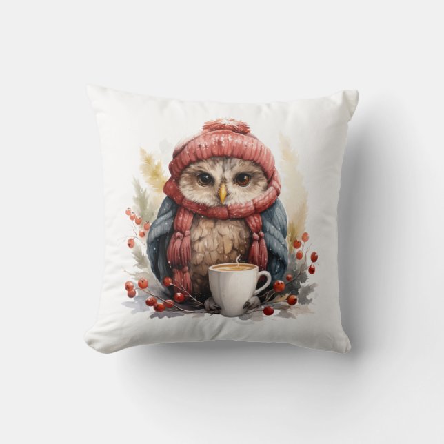 Winter Owl Throw Pillow (Front)