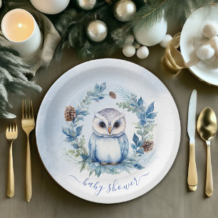 Winter Owl Watercolor Baby Shower Paper Plates
